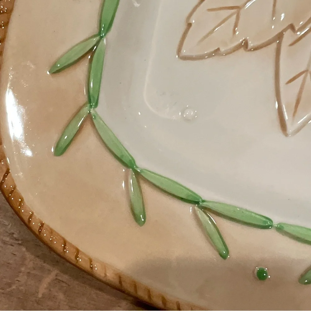 Fitz and Floyd Le Canard Classics VTG neutral leaf 2003 Rectangular Snack Dish